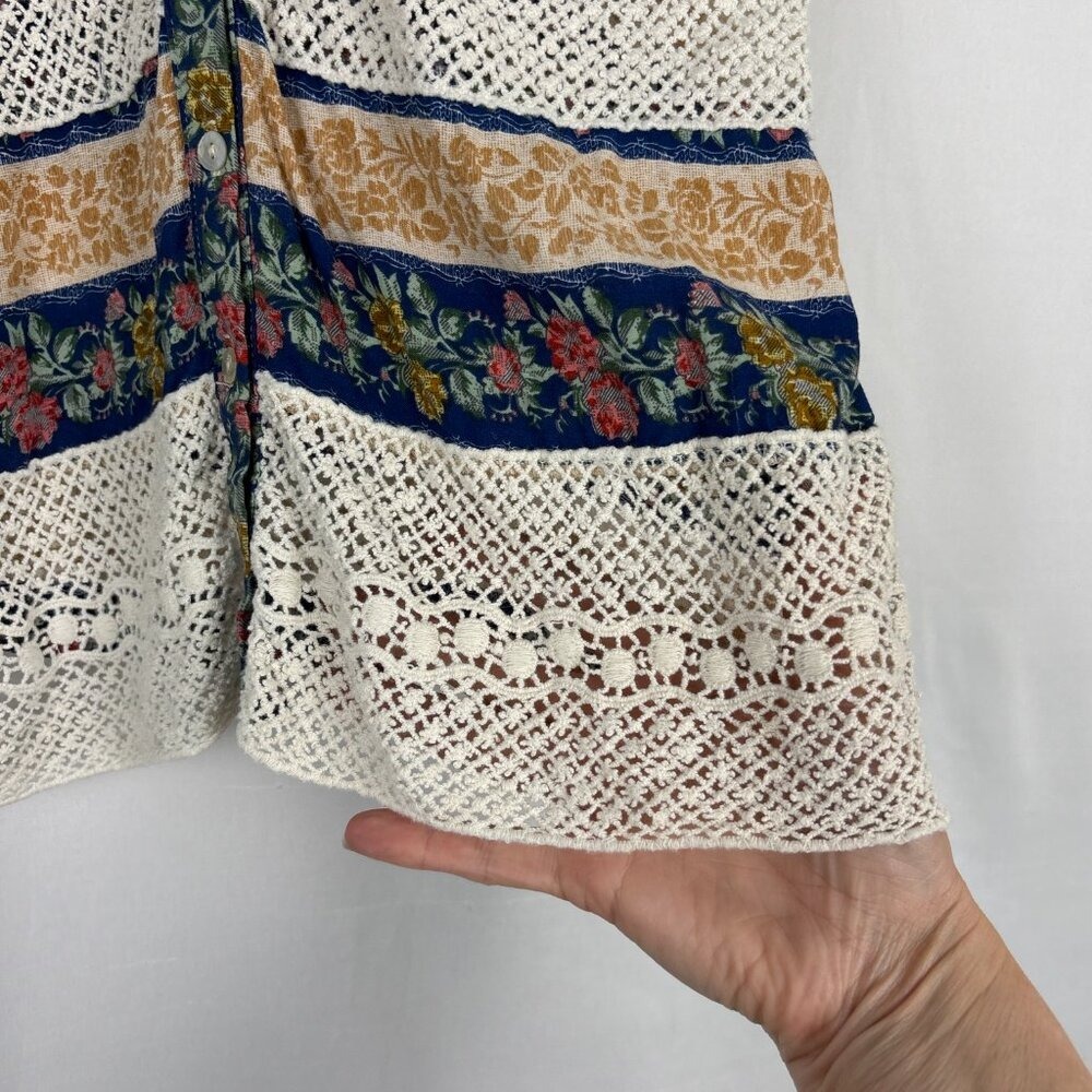 Entro Boho Tank Top Women's Small Button Front Floral Lace Cottage Croshet - Picture 5 of 13